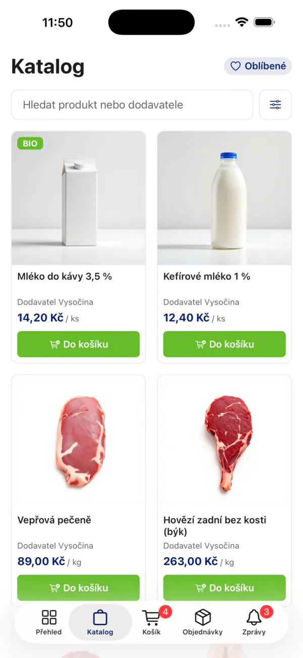 Náhled aplikace - katalog produktů