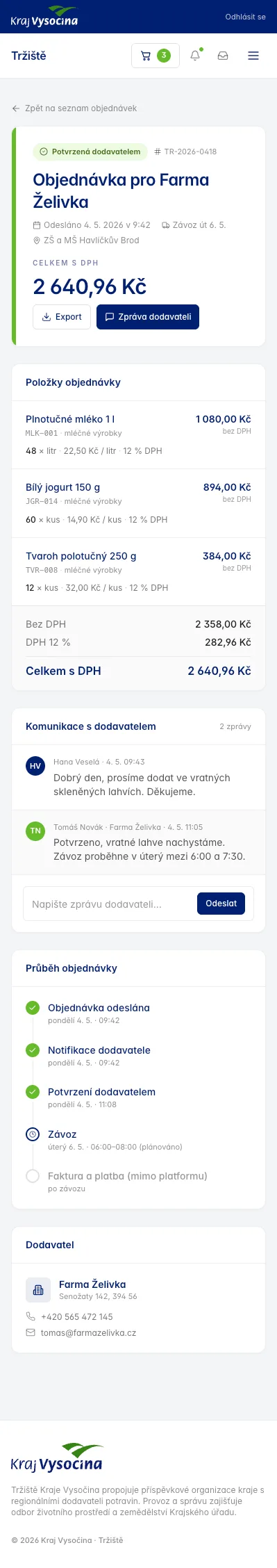 Náhled aplikace - detail objednávky